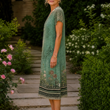 Vesine | Floral Collared Short Sleeve Midi Dress