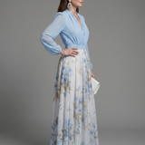 Tovabelle | V Neck Sheer Bodice Floral Maxi Dress