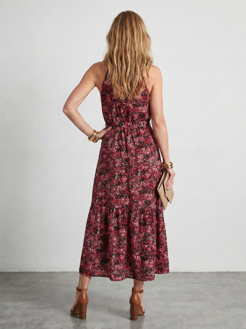 Tesdra | High Neck Floral Tiered Midi Dress