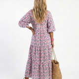Corbeth | Geometric Print Long Sleeve Tiered Midi Dress