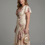 Romyssa | Flutter Sleeve Wrap Floral Stripe Print Midi Dress