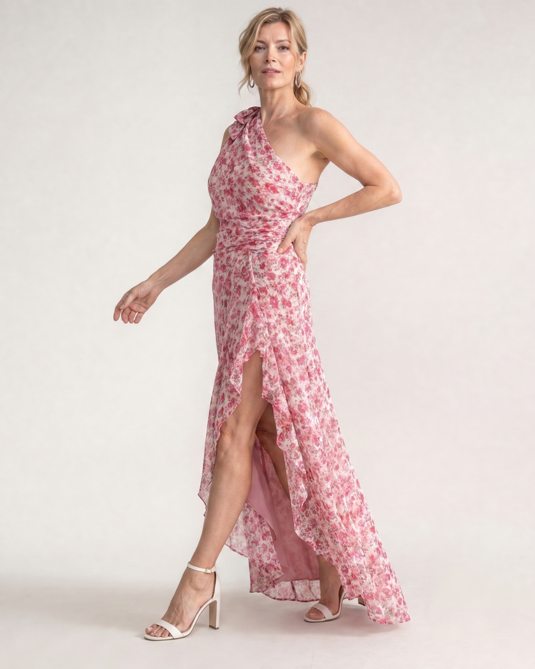 Julra | Ditsy Floral One Shoulder Ruffle Hem Midi Dress