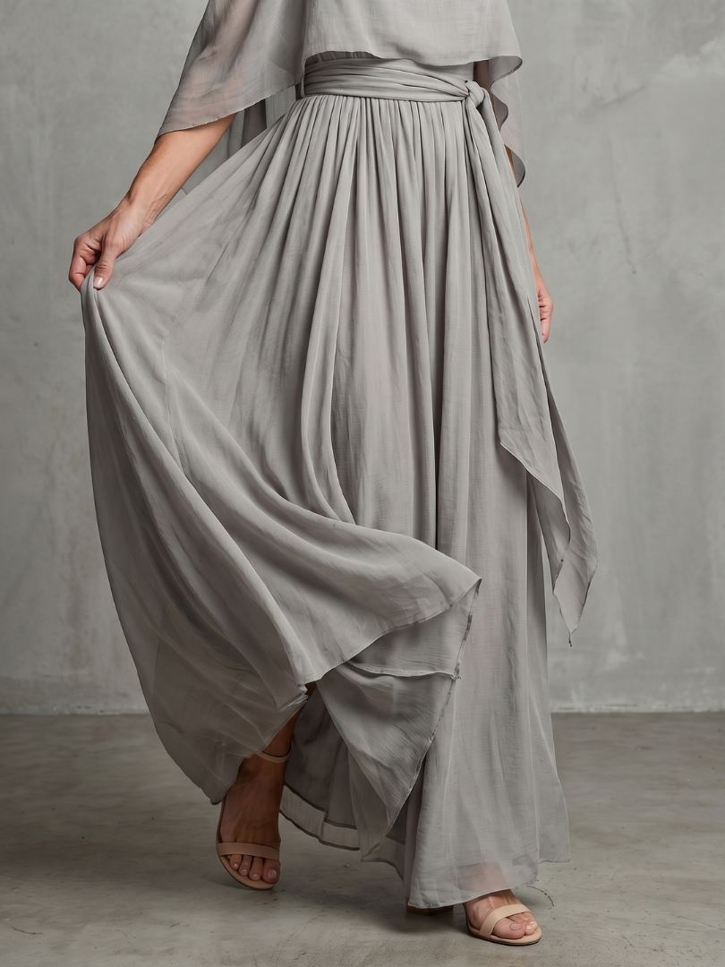 Norarina | Layered Drape Cold Shoulder Top Wide Leg Set