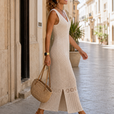 Tesrose | Sleeveless Soft Crochet Midi Dress