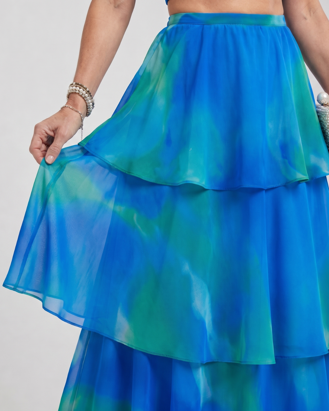 Vellora | Natural Floral Halter Cutout Tiered Maxi Dress