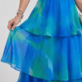Vellora | Natural Floral Halter Cutout Tiered Maxi Dress