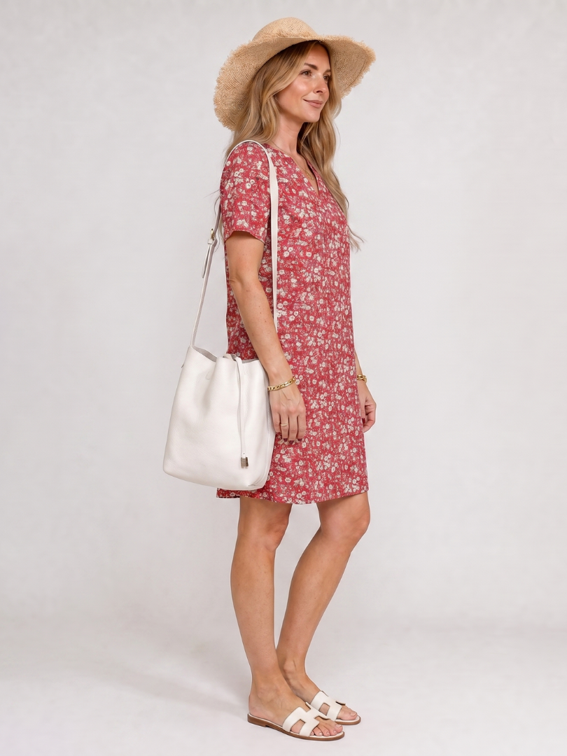 Taliawen | Short Sleeve Geometric Print Knee Length Dress