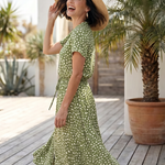 Milrin | Printed Button Front Belted Midi Dress