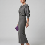 Saffwynne | Draped Neckline Fitted Skirt Midi Dress