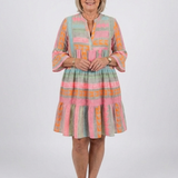 Larsia | Geometric Print V Neck Tiered Knee Length Dress