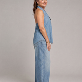 Tallyn | Halter Neck Denim Top And Wide Leg Pants Set