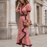 Delwen | Wrap Style Puff Sleeve Midi Dress