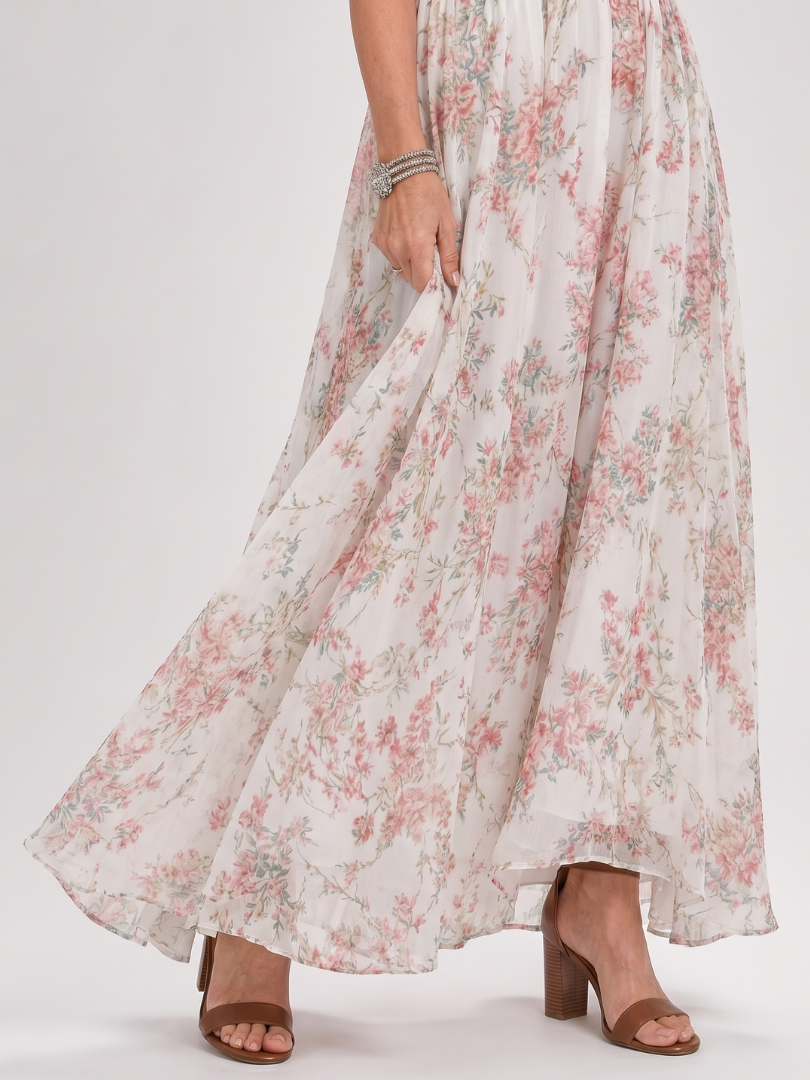 Solmae | Floral Print Flowing Skirt Midi Dress