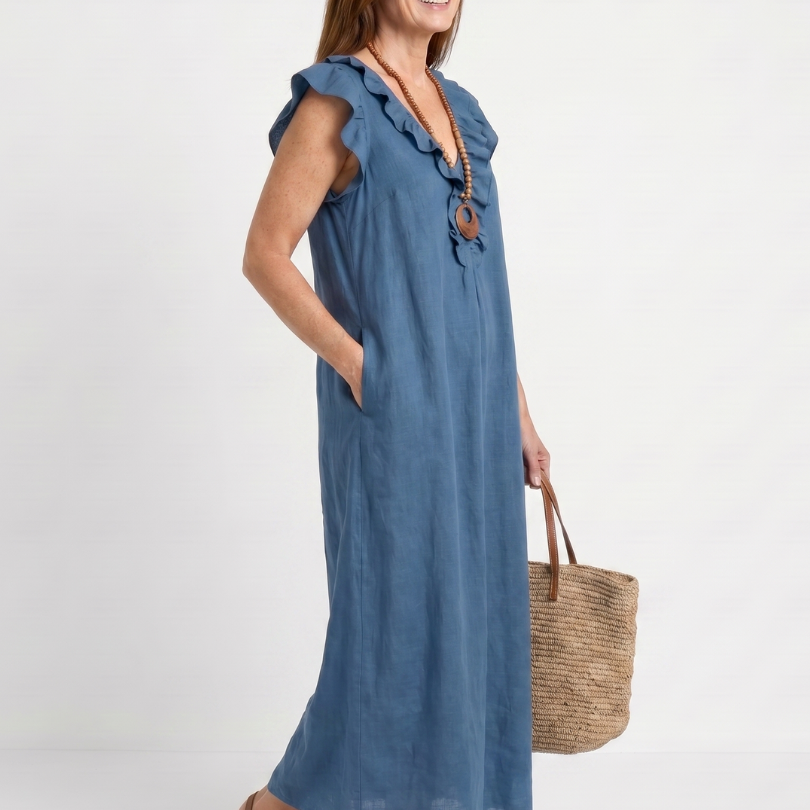 Briabeth | Ruffle Trim Sleeveless Neck Midi Dress