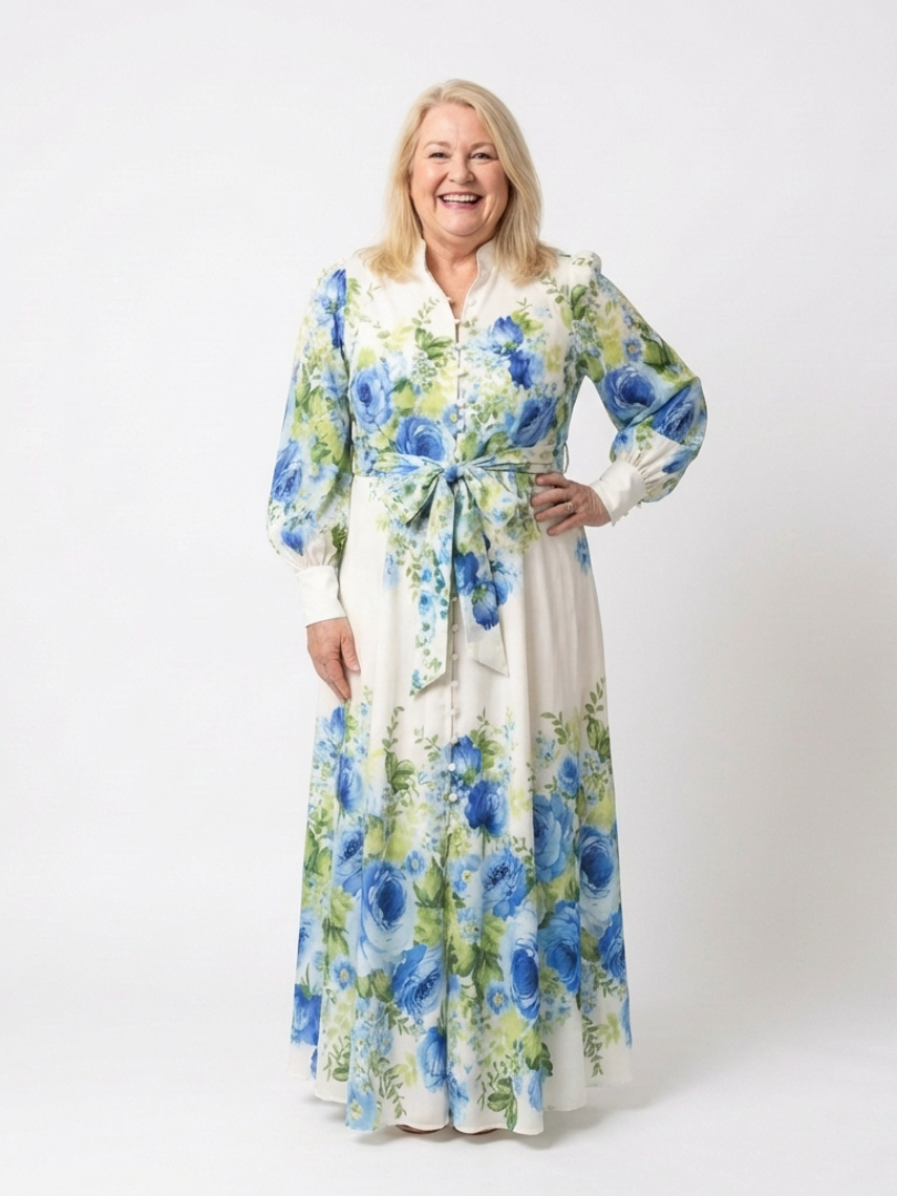 Liorandra | Long Sleeve Floral Button Front Maxi Dress