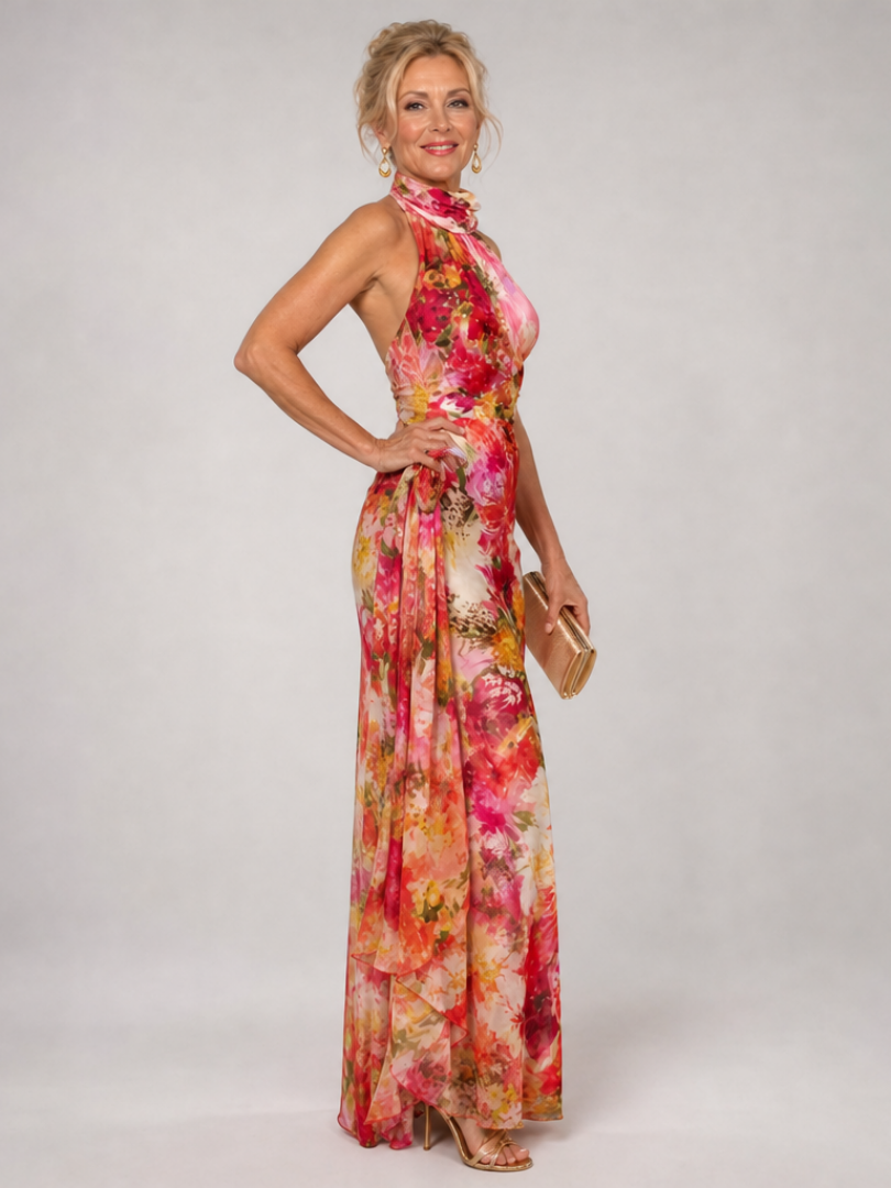 Norette | Halter Neck Floral Print Maxi Dress