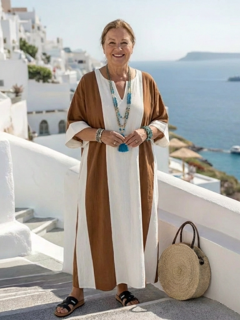 Hilania | Short Sleeve Color Block Relaxed Maxi Dress