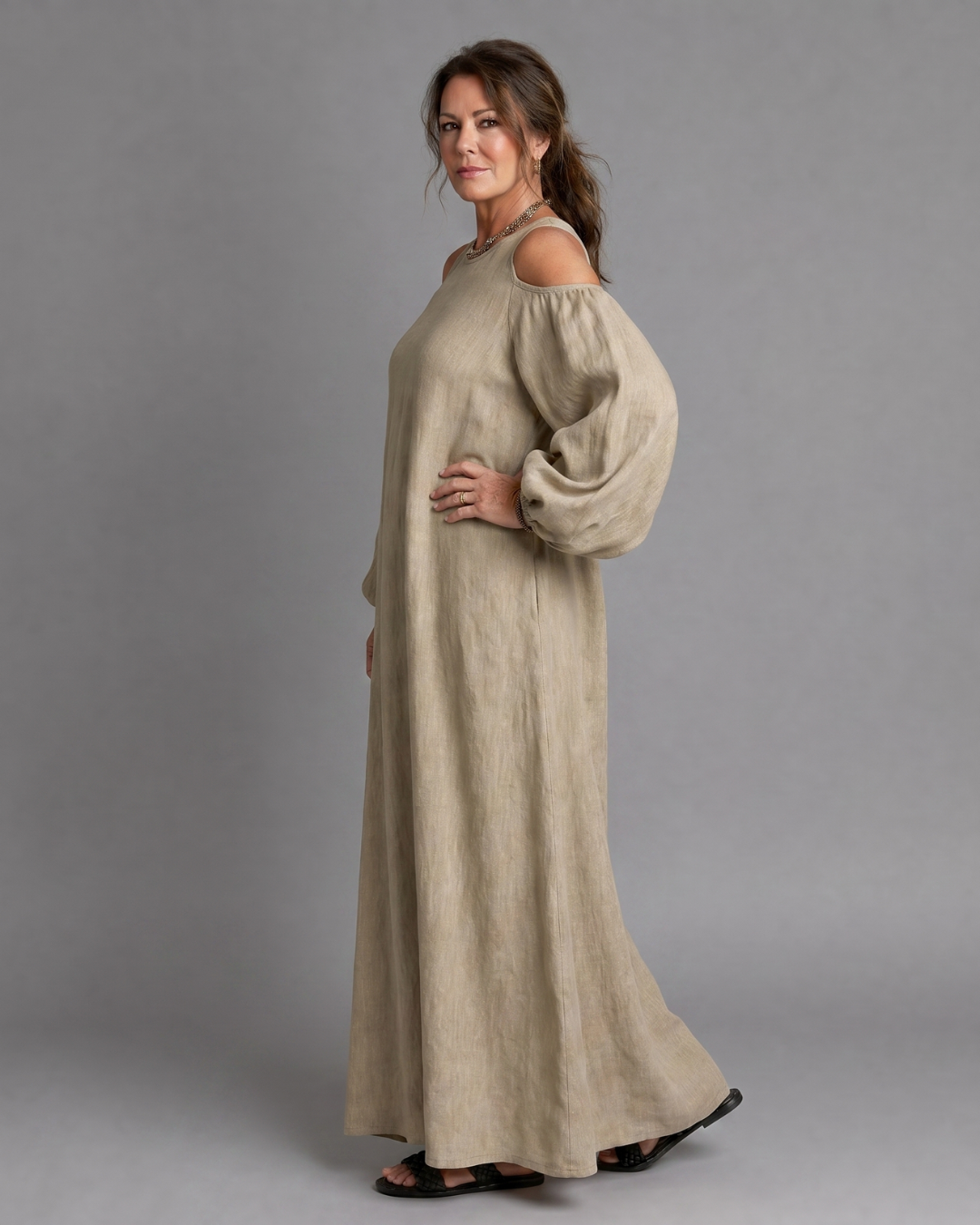 Dellania | Cold Shoulder Balloon Sleeve Relaxed Maxi Dress