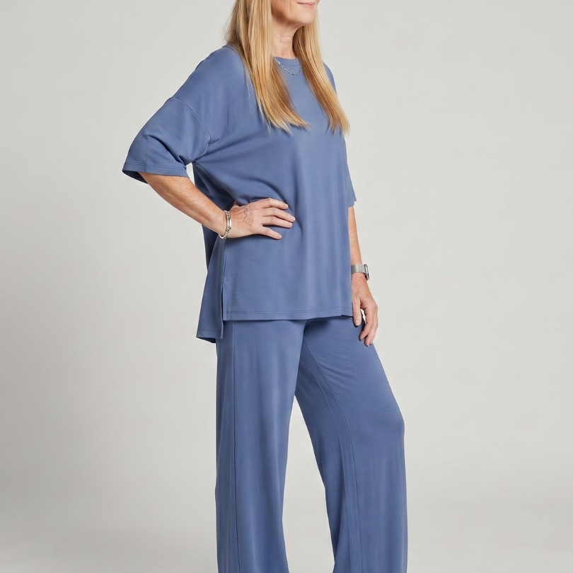 Belndra | Short Sleeve Oversized Top And Wide Leg Pants Set