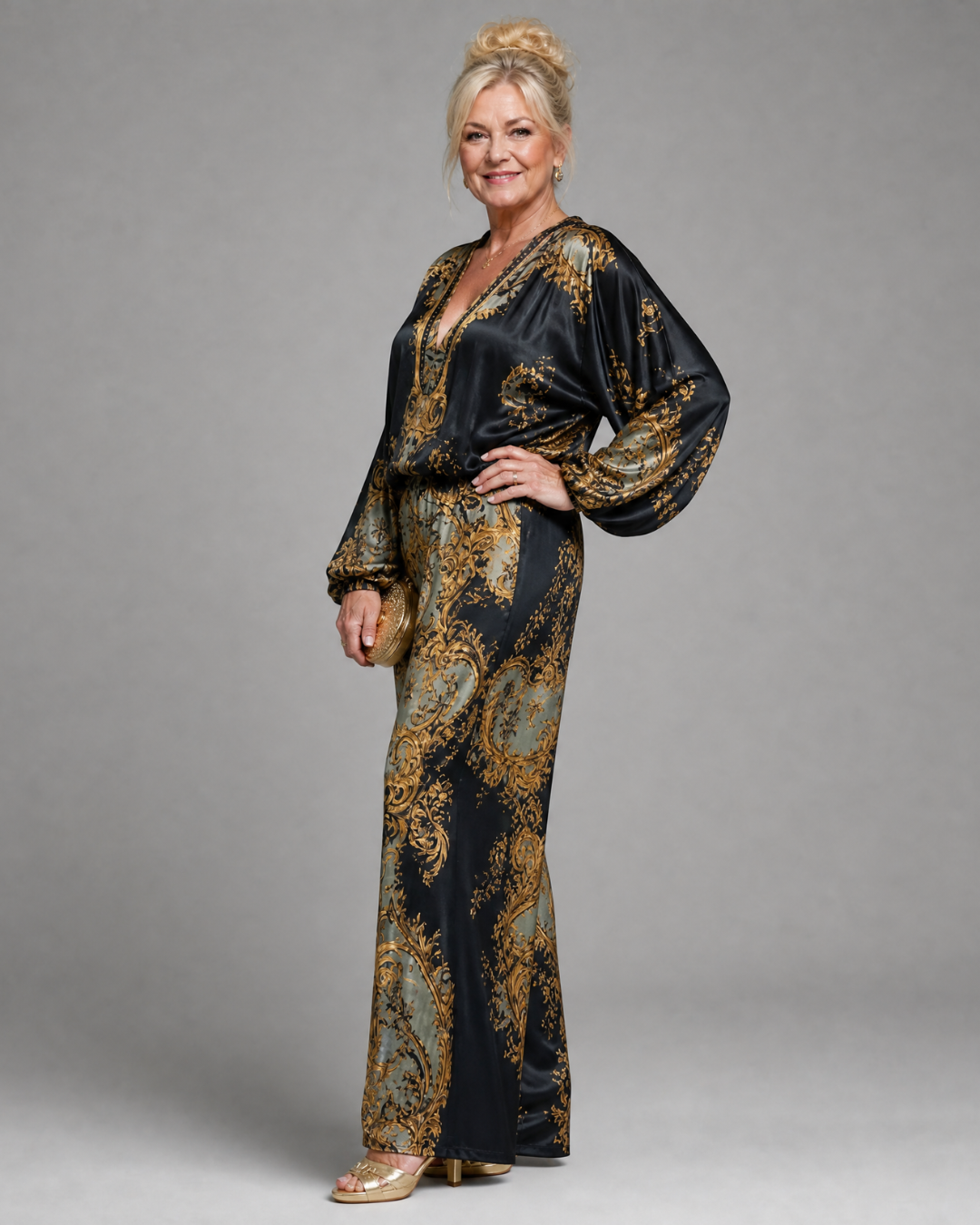 Zarney | Baroque Print Blouse And Wide Leg Pants Set