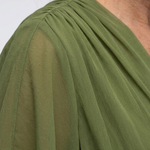 Mirmarie | V Neck Draped Waist Tie Midi Dress