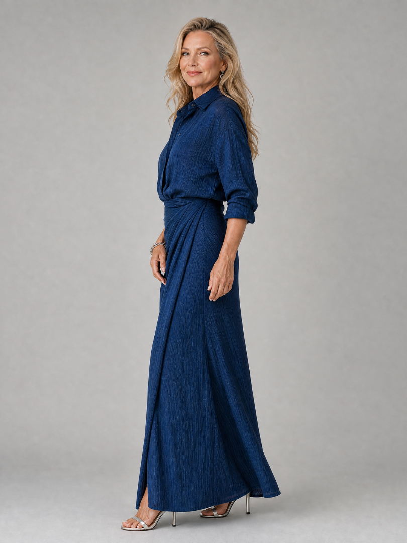 Orlavia | Long Sleeve Wrap Front Maxi Dress