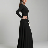 Penine | Long Sleeve Boat Neck Flowing Maxi Dress