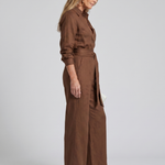 Marenney | Long Sleeve Button Front Wide Leg Jumpsuit