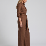 Marenney | Long Sleeve Button Front Wide Leg Jumpsuit