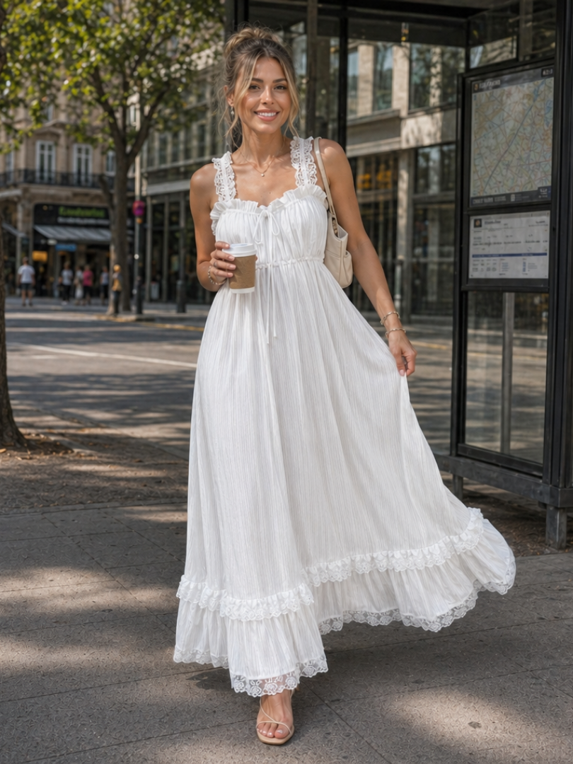 Esmera | Sleeveless Ruffle Strap Flowing Skirt Midi Dress