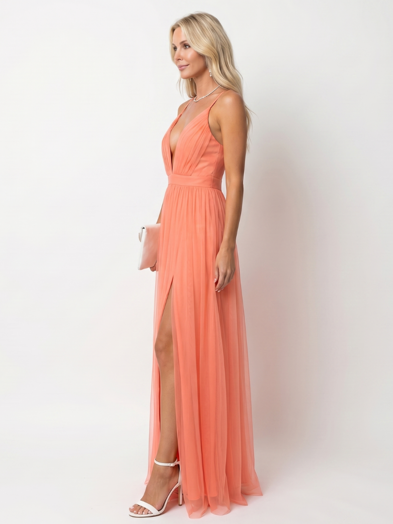 Roswynne | Deep V Strap Pleated Maxi Dress