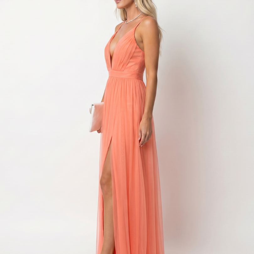 Roswynne | Deep V Strap Pleated Maxi Dress