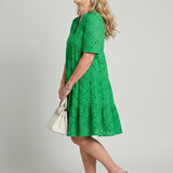Isarina | Short Sleeve Eyelet Detail Knee Length Dress