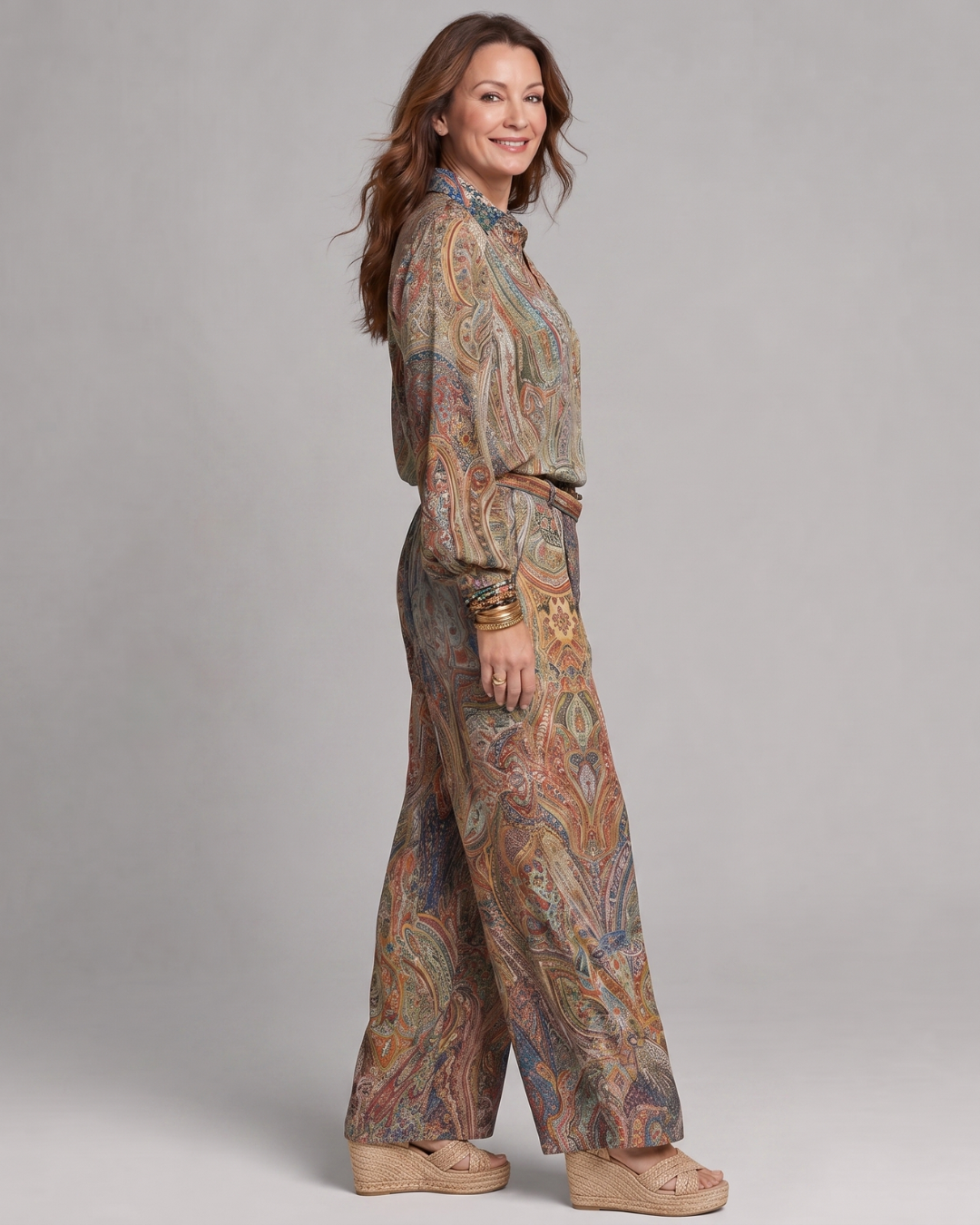 Mirbeth | Ornate Paisley Print Blouse And Wide Leg Pants Set