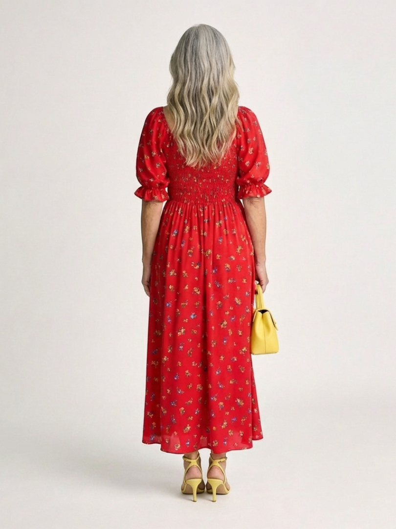 Giathea | Square Neck Floral Puff Sleeve Midi Dress
