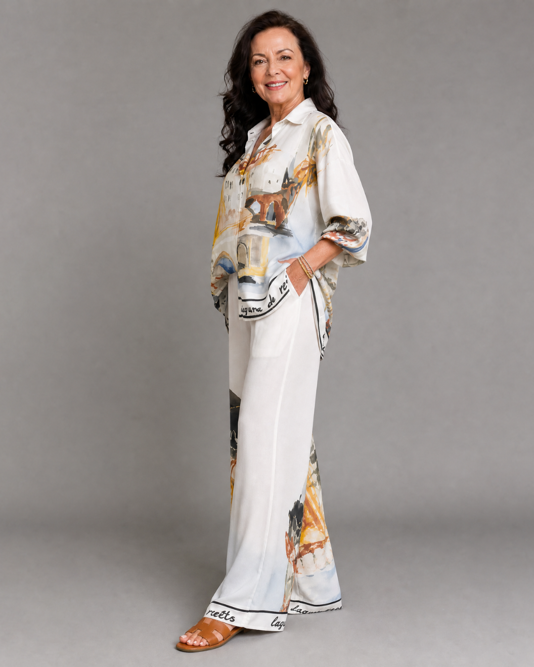Fleursette | Artistic Print Blouse And Wide Leg Pants Set
