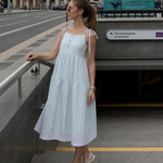 Pruthea | Sleeveless Tie Strap Stripe Pattern Midi Dress
