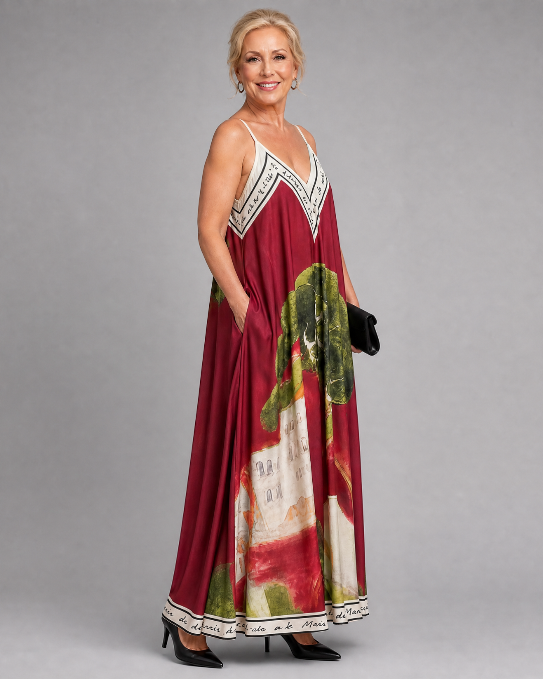 Caslyn | Scenic Print Sleeveless Flowing Midi Dress