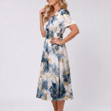 Corndra | Floral Print Short Sleeve Wrap Midi Dress