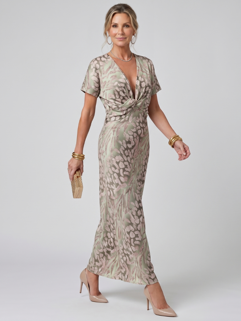Claney | Short Sleeve Abstract Pattern Maxi Dress
