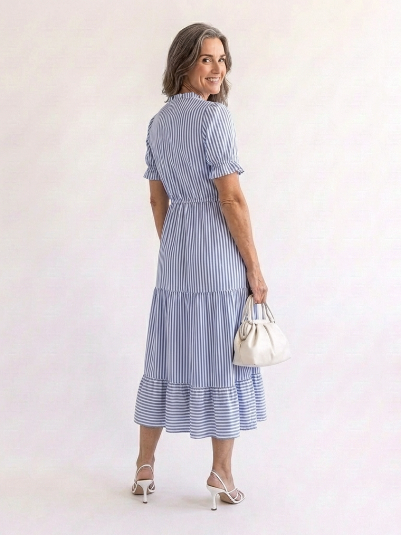 Romysia | Short Sleeve Striped Tiered Midi Dress