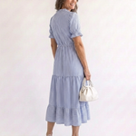 Romysia | Short Sleeve Striped Tiered Midi Dress
