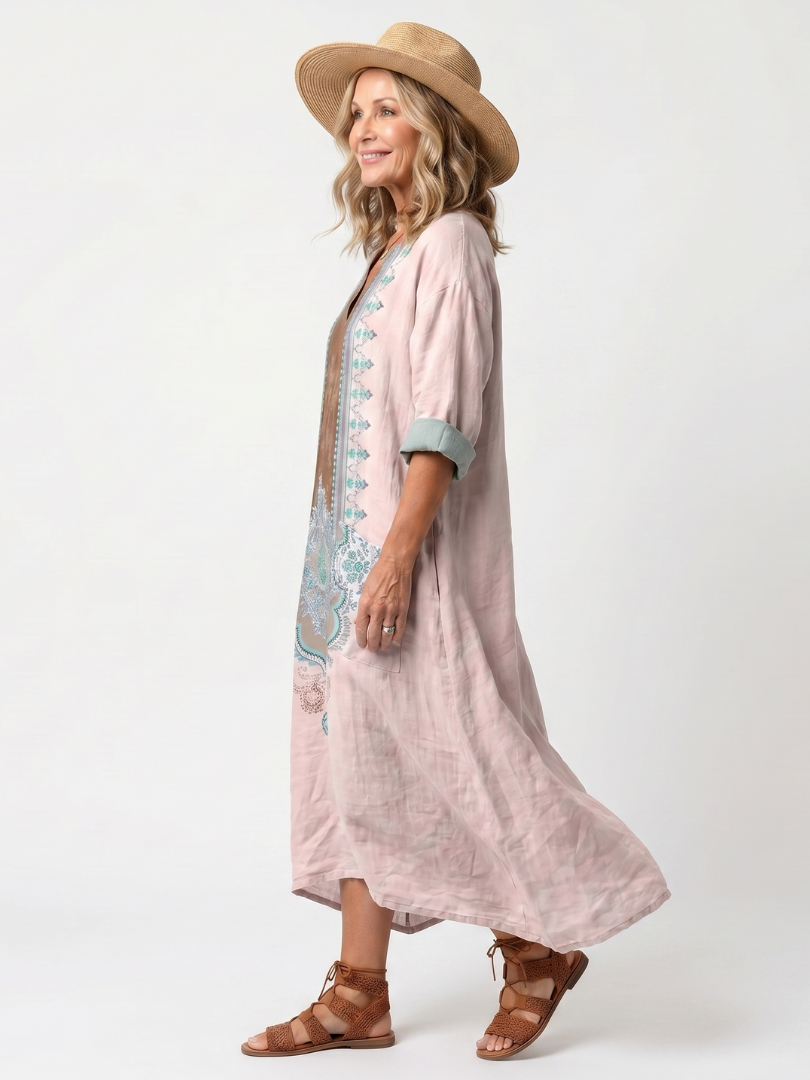 Giada | Embroidered Panel Relaxed Pocket Midi Dress