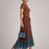Romibelle | Short Sleeve Lace Hem Midi Dress