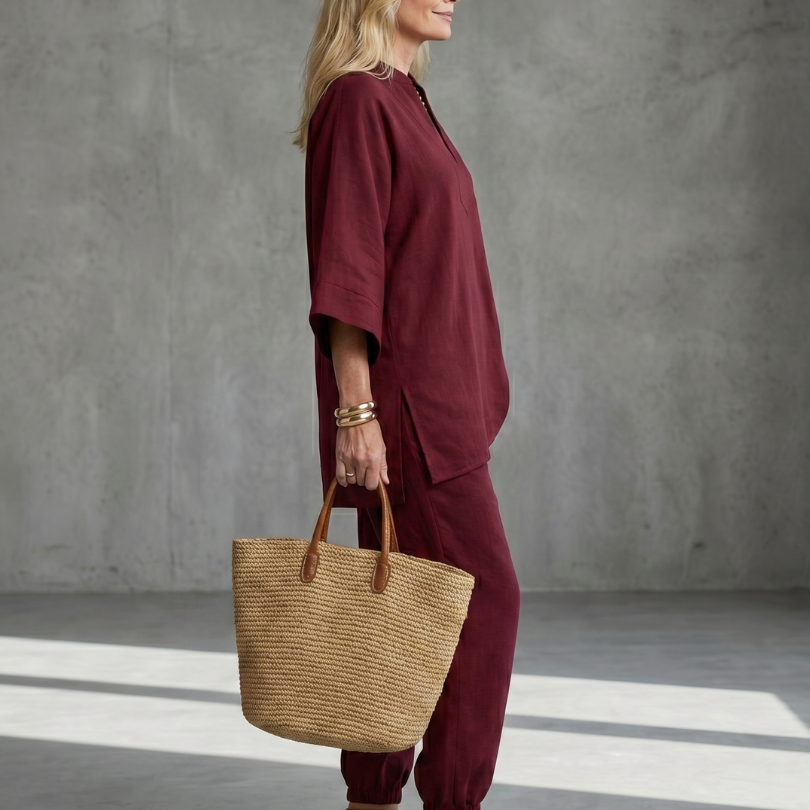 Perrina | V Neck Tunic Gathered Trouser Set
