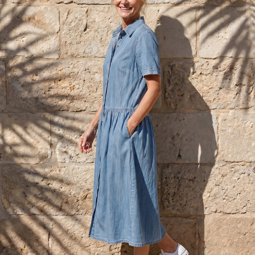 Liabelle | Gathered Waist Collar Front Midi Dress