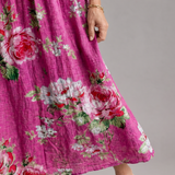 Elorina | Vintage Rose Print Gathered Waist Midi Dress