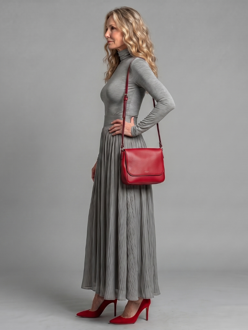 Velvia | Long Sleeve Turtleneck Defined Waist Midi Dress