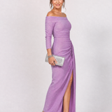 Taliabelle | Off Shoulder Ruched Slit Midi Dress