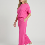 Wilnia | Short Sleeve Drawstring Waist And Straight Leg Pants Set